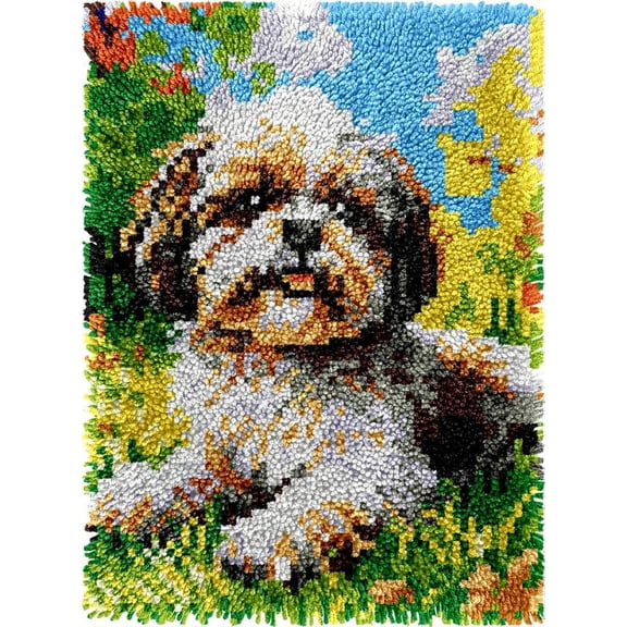 Shih Tzu Easy DIY Latch Hook Rug Kits DIY Tapestry Crochet Hooking Mat Making Kits With Printed Pattern Canvas Needlework Kits 52x38cm n-115)