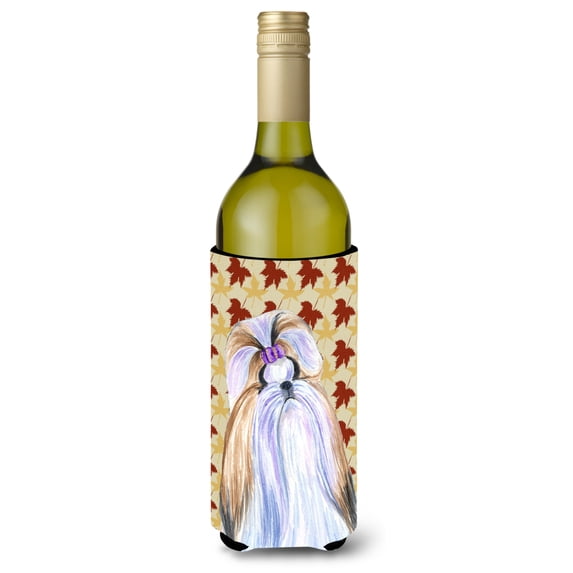 Shih Tzu Fall Leaves Portrait Wine Bottle Hugger