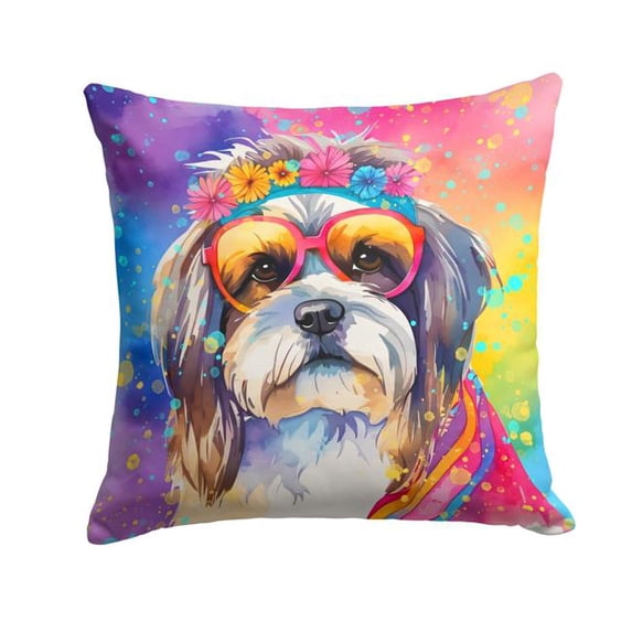 Shih Tzu Hippie Dawg Fabric Decorative Pillow 18 in x 18 in
