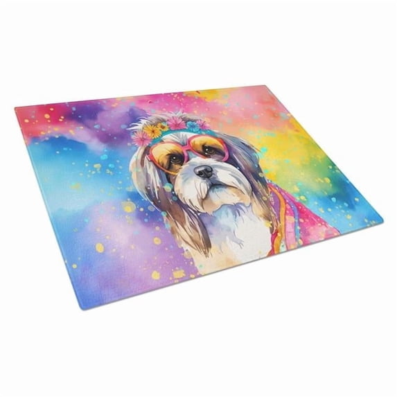 Shih Tzu Hippie Dawg Glass Cutting Board Large 12 in x 15 in