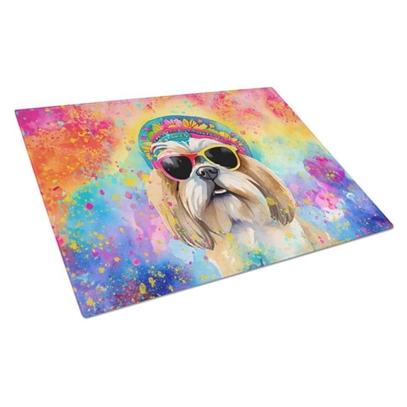 Shih Tzu Hippie Dawg Glass Cutting Board Large 12 in x 15 in