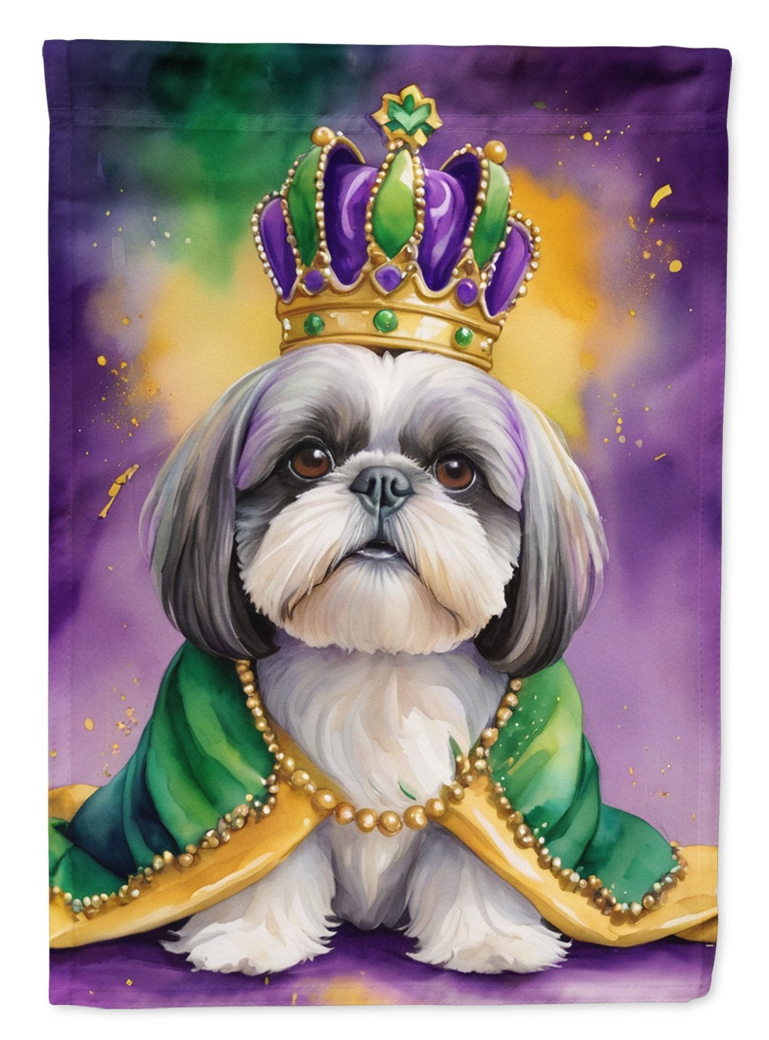 Shih Tzu King of Mardi Gras Garden Flag 11.25 in x 15.5 in