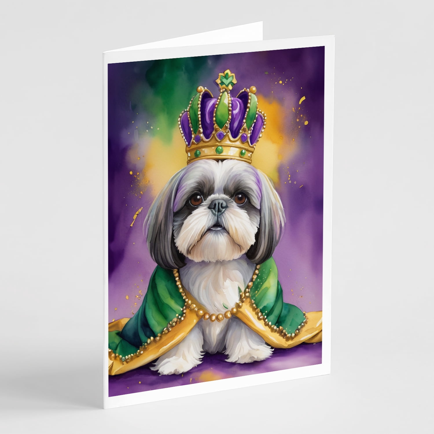 Shih Tzu King of Mardi Gras Greeting Cards Pack of 8 7 in x 5 in