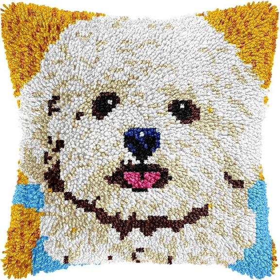 Shih Tzu Latch Hook Kits Pillow DIY Rug Crochet Hook Cushion Making Kits with Preprinted Pattern Canvas Instruction Yarns Pillow Cover Easy Starter DIY Crochet Kits 43x43cm de109)
