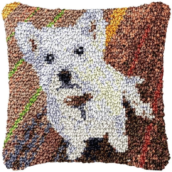 Shih Tzu Latch Hook Kits Pillow DIY Rug Cushion Making Kits with preprinted Pattern Canvas Instruction Yarns and Latch Hooking Pillow Cover Easy to Start DIY Home Decor Kits 43x43cm