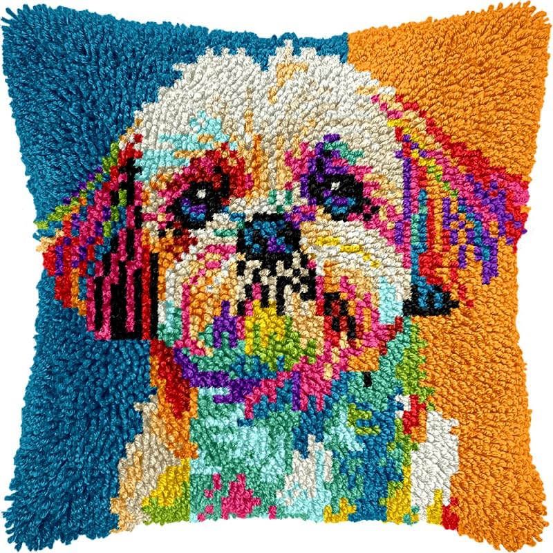 Shih Tzu Latch Hook Pillow Kits Pillow Cover Pattern Printed Canvas Crochet Knitted Hooking Pillowcase Cushion Crafts Embroidery Latch Hooking Crochet Kits Set 17x17 inch(59)