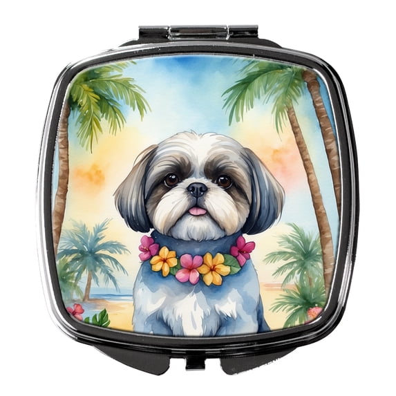 Shih Tzu Luau Compact Mirror 2.75 in x 3 in