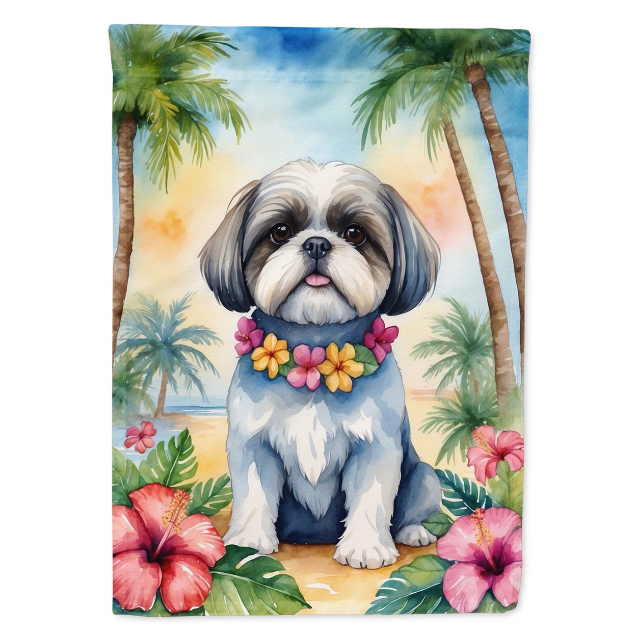 Shih Tzu Luau Garden Flag 11.25 in x 15.5 in