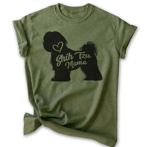 Shih Tzu Mama, Unisex Women's Shirt, Shih Tzu Owner, Funny Dog Mama Gift, Heather Military Green, Small