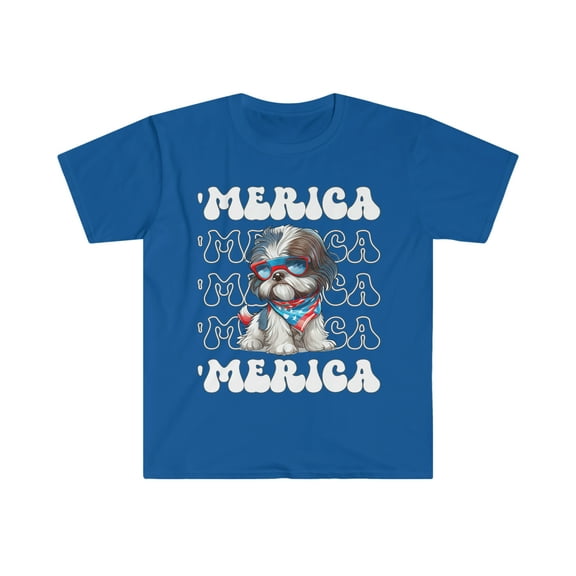 Shih Tzu 'Merica Patriotic Womens T-Shirt Shihtzu 4th of July Top