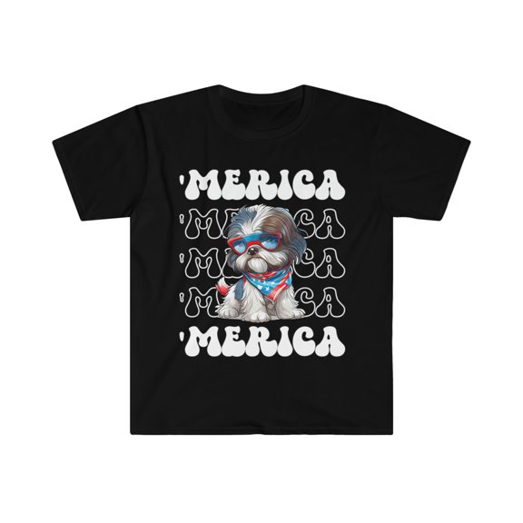 Shih Tzu 'Merica Patriotic Womens T-Shirt Shihtzu 4th of July Top