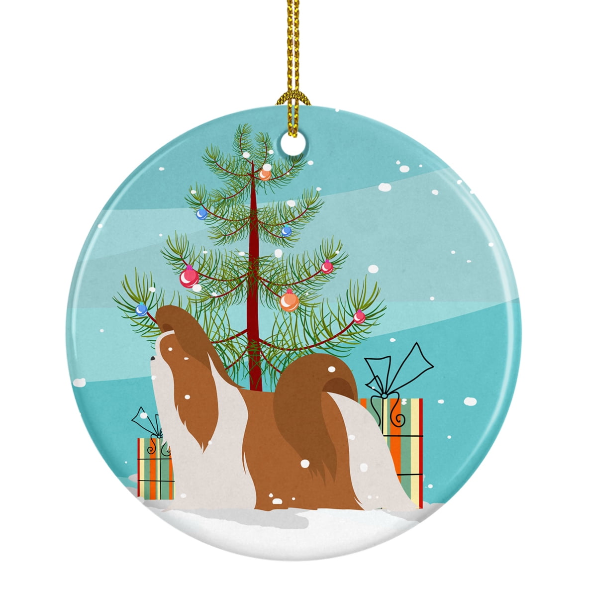 Shih Tzu Merry Christmas Tree Ceramic Ornament