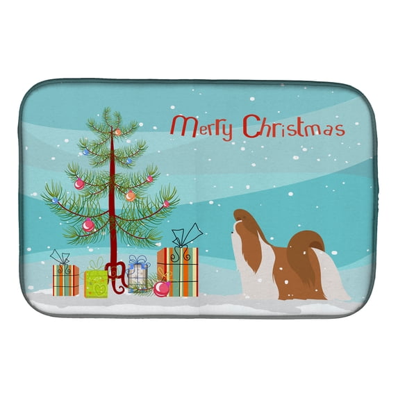 Shih Tzu Merry Christmas Tree Dish Drying Mat