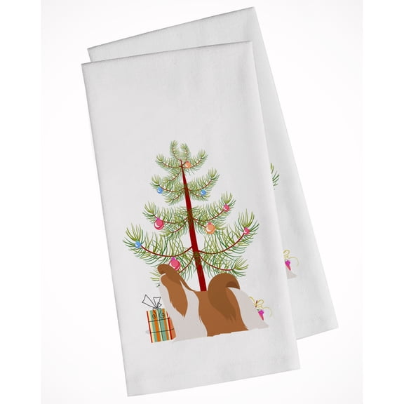 Shih Tzu Merry Christmas Tree White Kitchen Towel Set of 2