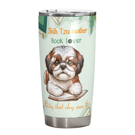 Shih Tzu Mother Book Lover Living That Dog Mom Life Happy Mother's Day 20oz Stainless Steel Tumbler Insulated Cup with Lid Lion Dog Lover Gifts - 03004