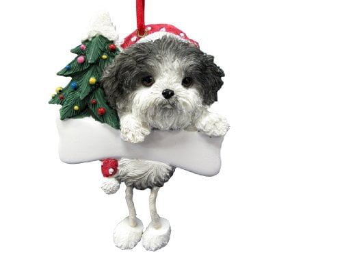 Hand-Painted Shih Tzu Christmas Ornament with Dangling Legs