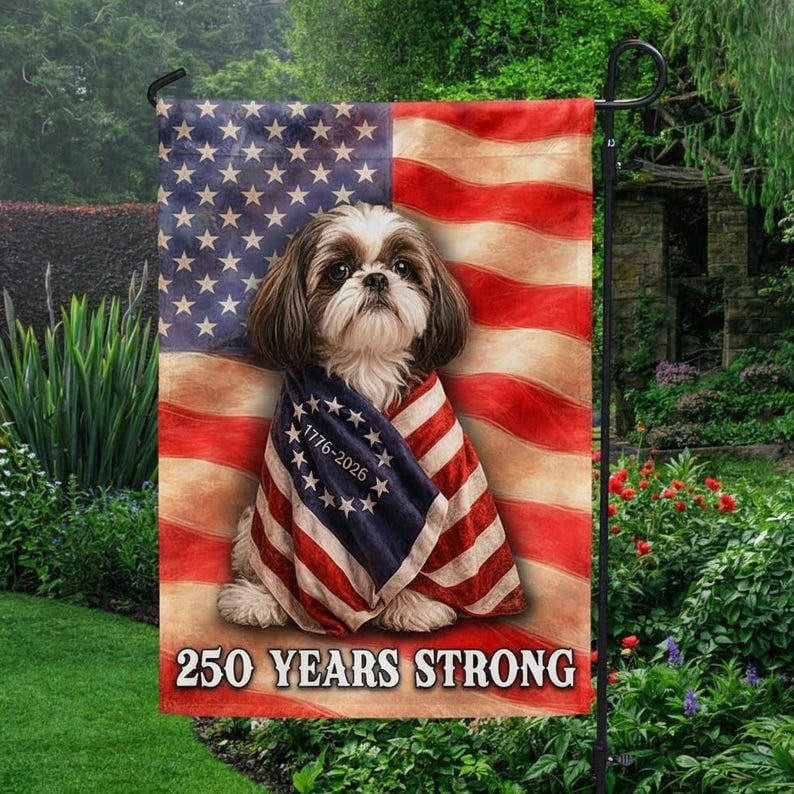 Shih Tzu Patriotic Garden Flag, USA Dog Lover Yard Decor, Independence Day Outdoor Flag