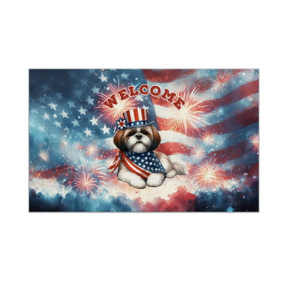 Shih Tzu Patriotic Welcome for 4Th of July Independence Day Doormat Lion Dog Lover Gifts Indoor Outdoor Welcome Mat - 00010