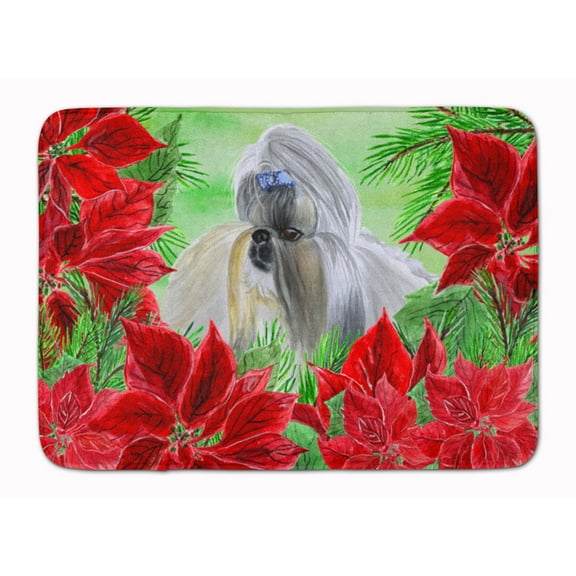 Shih Tzu Poinsettas Machine Washable Memory Foam Mat