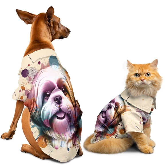 Shih Tzu Portrait Watercolor Vintage Retro Styles Hawaiian Summer Shirt for Small Medium Large Dog Cat Lion Dog Lover Gifts - 00001
