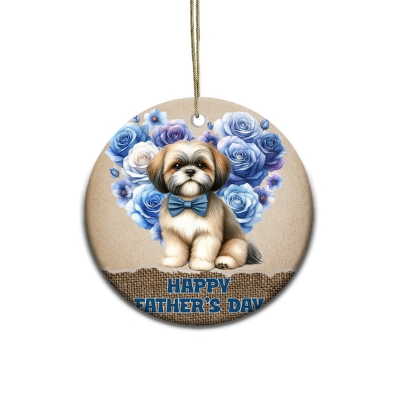Shih Tzu Proud Dad Happy Father's Day Ceramic Round Ornament Lion Dog Lover Gifts Home Tree Decor - 02008