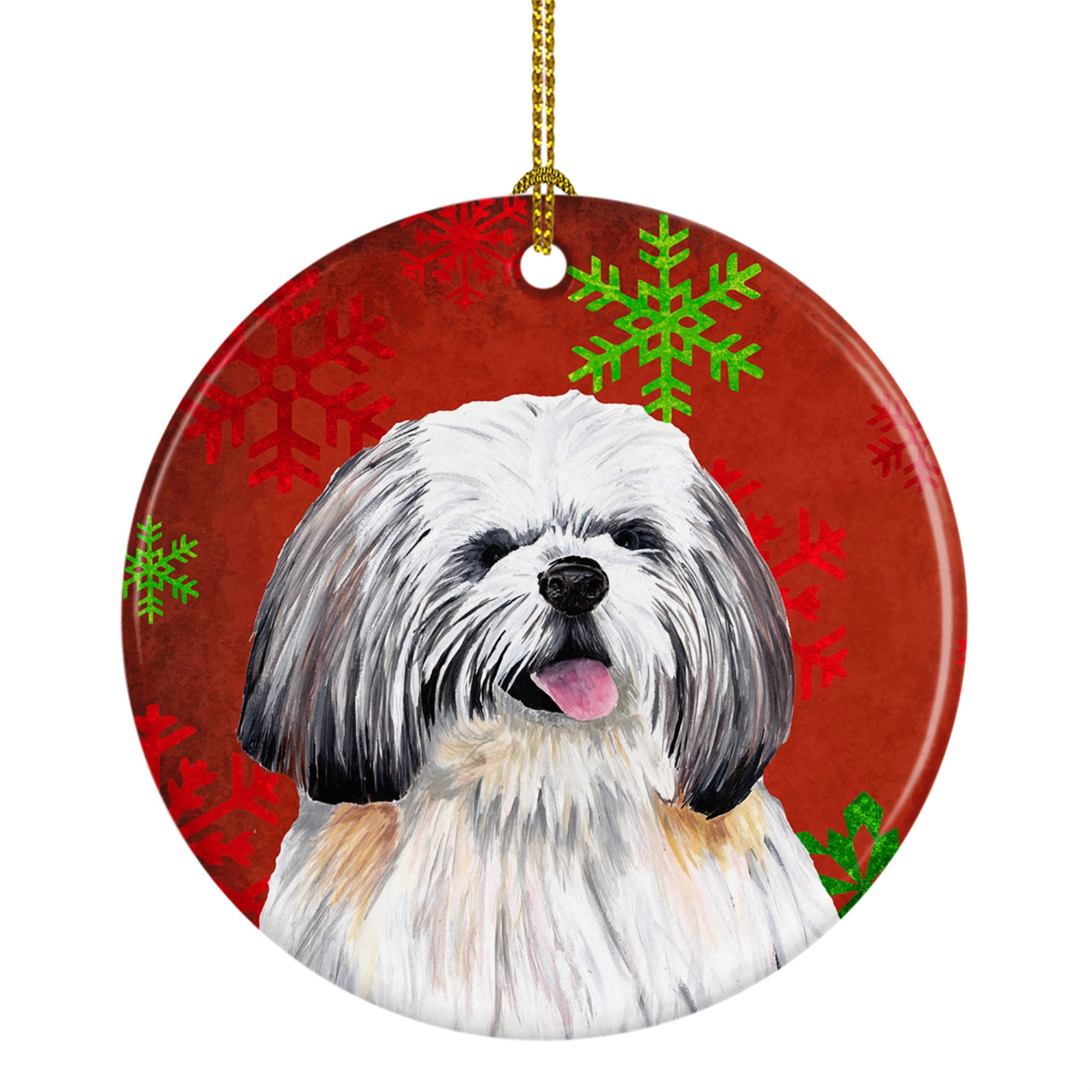 Carolines Treasures SC9423-CO1 Shih Tzu Red Snowflakes Holiday Christmas Ceramic Ornament, Multicolor