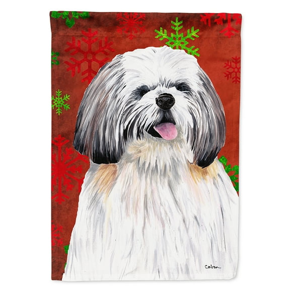 Shih Tzu Red and Green Snowflakes Holiday Christmas Garden Flag