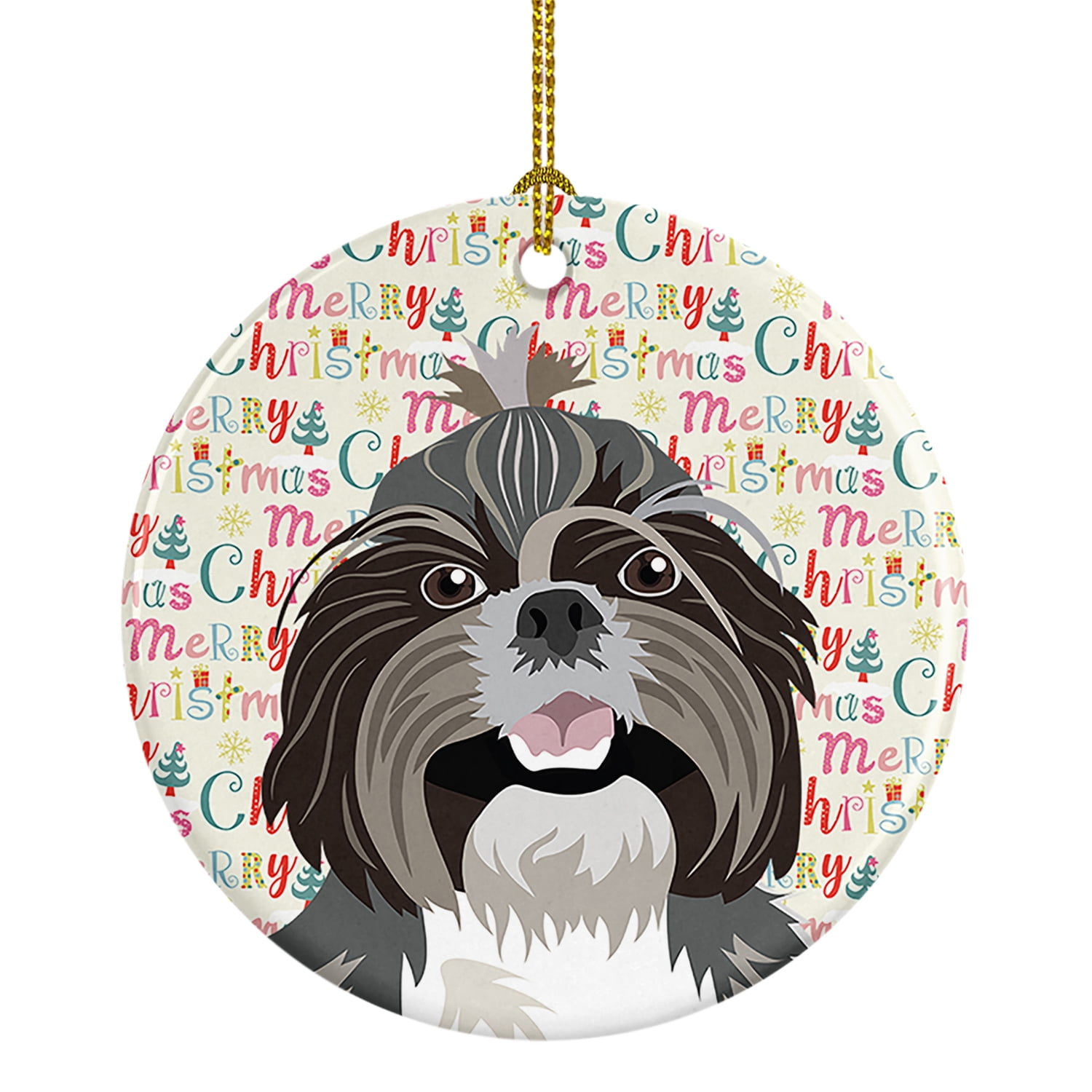 Shih-Tzu Silver and White #2 Christmas Ceramic Ornament 2.8 in x 2.8 in
