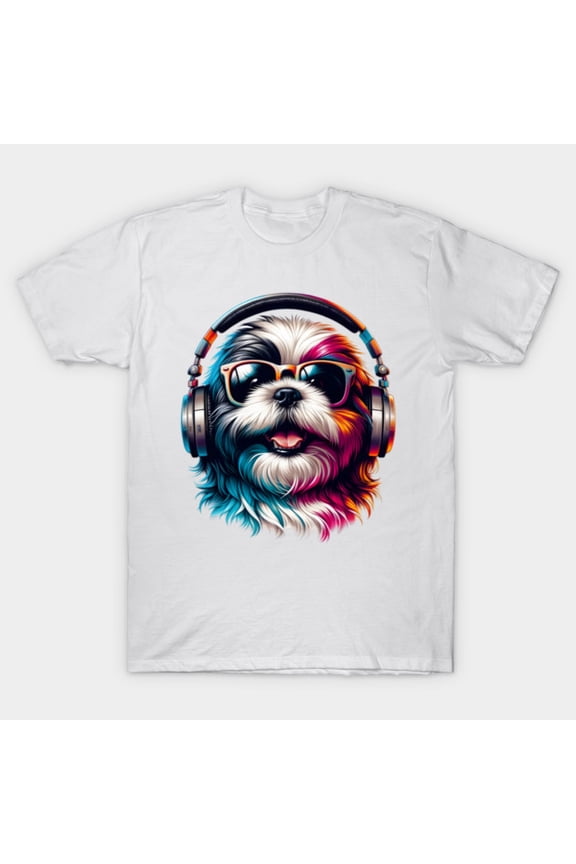 Shih Tzu Smiling DJ With Headphones And Sunglasses EDM Music Unisex T-Shirt, for men & women, up to size 5XL