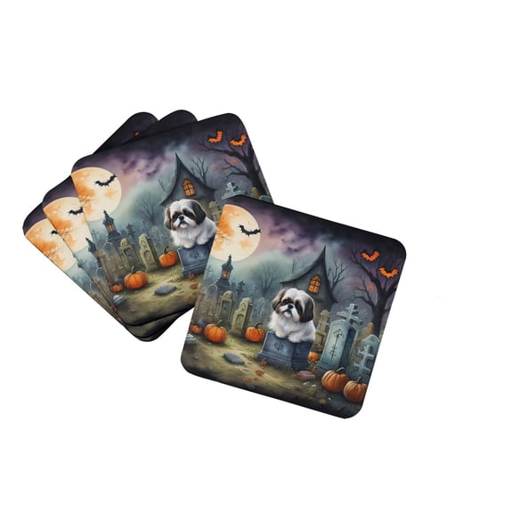 Shih Tzu Spooky Halloween Foam Coaster Set of 4 3.5 in x 3.5 in