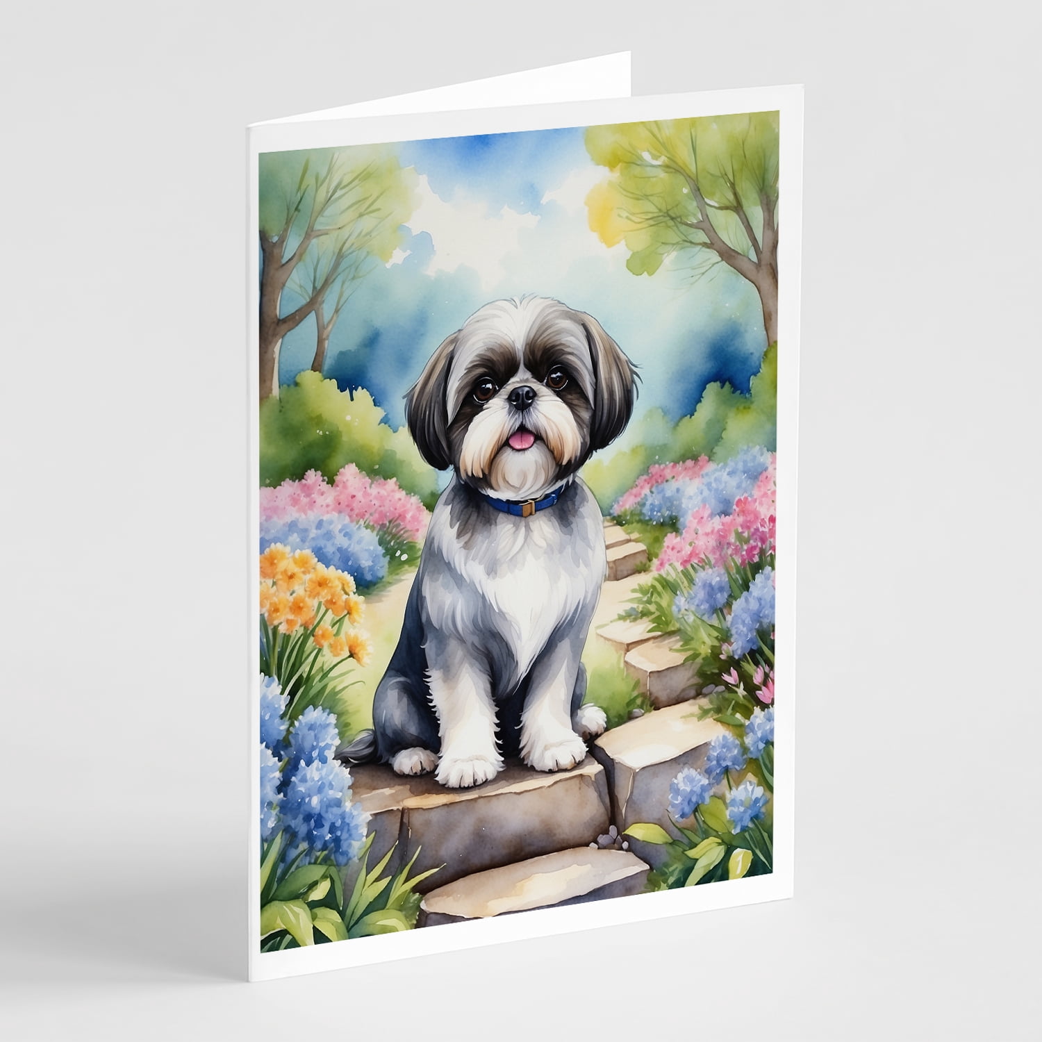 Shih Tzu Spring Path Greeting Cards Pack of 8 7 in x 5 in