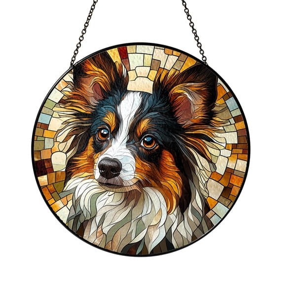 Shih Tzu Stained Glass Panel Window Art Featuring Small Dog Breed Design Decorative Glass Art for Home Interior Window Display