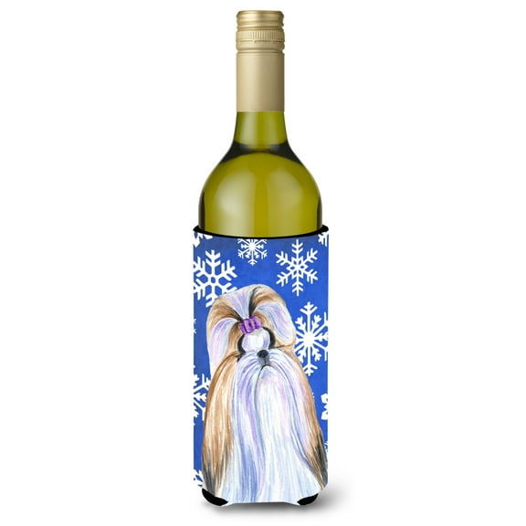 Shih Tzu Winter Snowflakes Holiday Wine Bottle Hugger