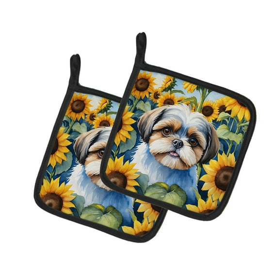 Shih Tzu in Sunflowers Pair of Pot Holders
