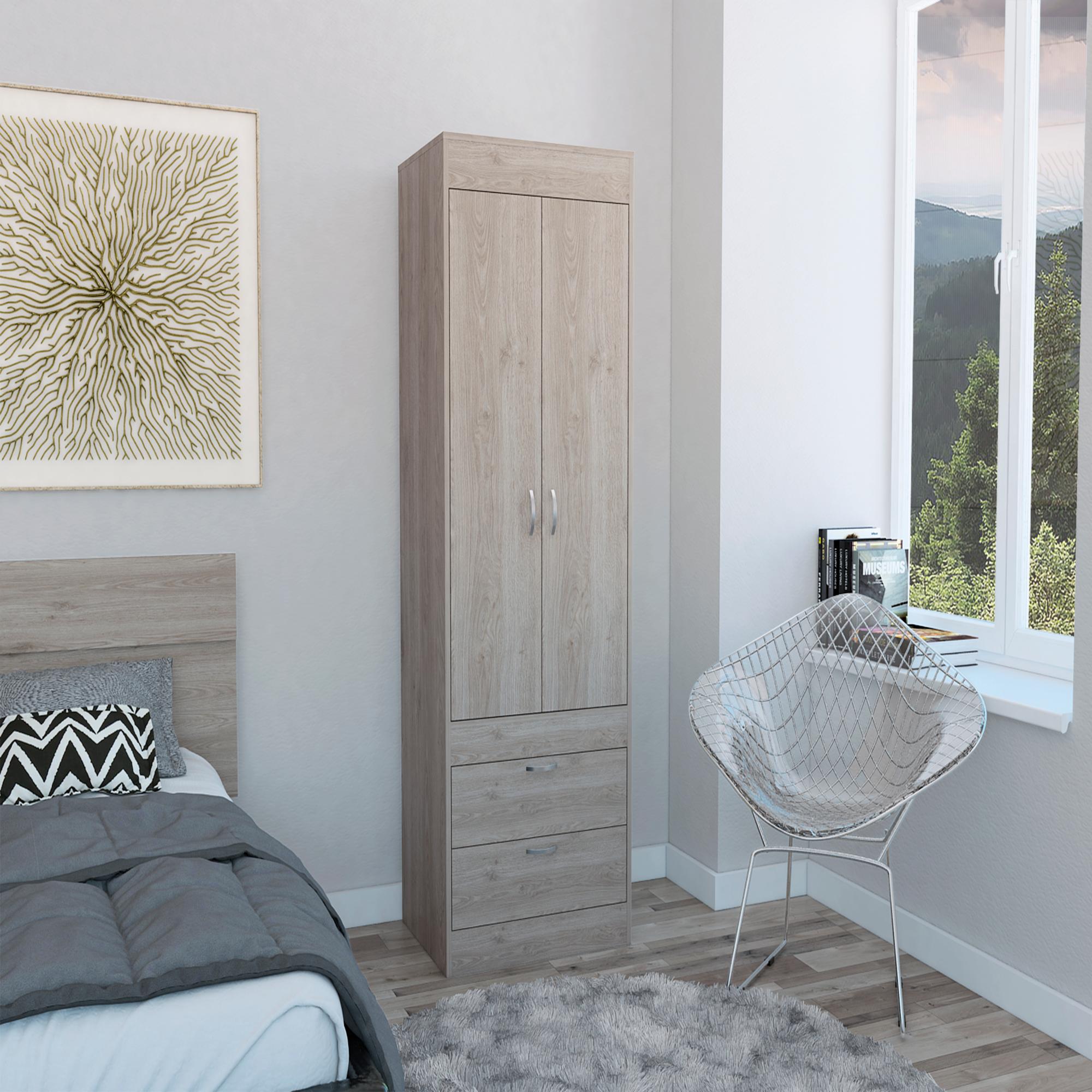 Shihatsusr Double Door Storage Armoire with Drawers & Hanging Rod