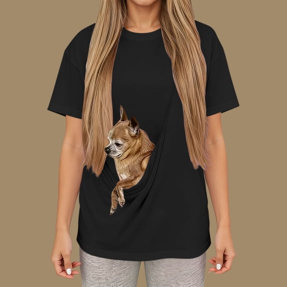 Shihyeh Cat Pouch Hoodie for Women Kangaroo Pocket Dog Pouch Sweatshirts Pet Carrier Pullover Animal Holder Short Sleeve Tops