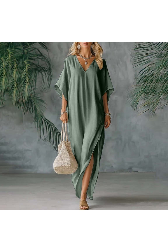 Plus Size Kaftan Dress Batwing Sleeve Bikini Bathing Suit Cover Up Loose Fit Beach Caftans Summer Maxi Dress