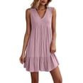 thumbnail image 1 of Shihyeh Summer Dresses for Women 2026 V Neck Sleeveless Ruffle Mini Dress Casual Boho A Line Loose Flowy Vacation Beach Sundress, 1 of 7