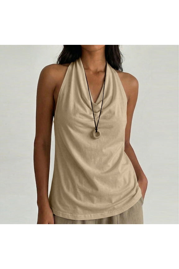 Women's Casual Halter Neck Draped Front Open Back Tank Top
