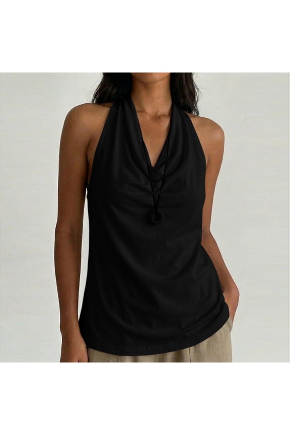 Women's Casual Halter Neck Draped Front Open Back Tank Top