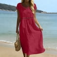thumbnail image 1 of Shihyeh Women's Cotton Linen Maxi Dress Summer Classic Half Sleeve Round Neck Flowy Dresses, 1 of 9