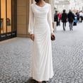 thumbnail image 1 of Shihyeh Women's Elegant Pleated Long Sleeve Flowy Evening Dress, Solid Color Chic Gown, Soft Stretchy Party Dress, 1 of 7