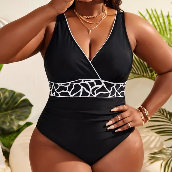 Shihyeh Women's Plus Size Swimsuit One Piece Bathing Suit Wrap V Neck Low Back Tummy Control Modest Full Coverage