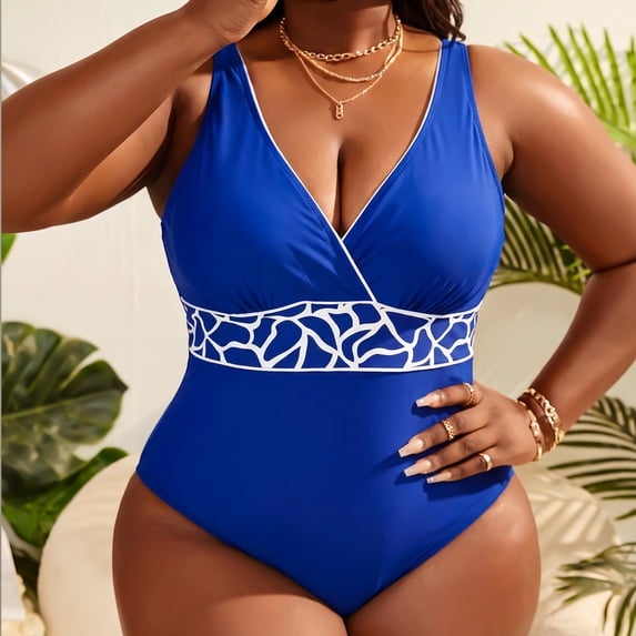 Shihyeh Women's Plus Size Swimsuit One Piece Bathing Suit Wrap V Neck Low Back Tummy Control Modest Full Coverage