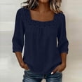 thumbnail image 1 of Shihyeh Women's Ruffle 3/4 Sleeve Square Neck Lace Blouse Textured Top Dressy Casual Shirts, 1 of 5