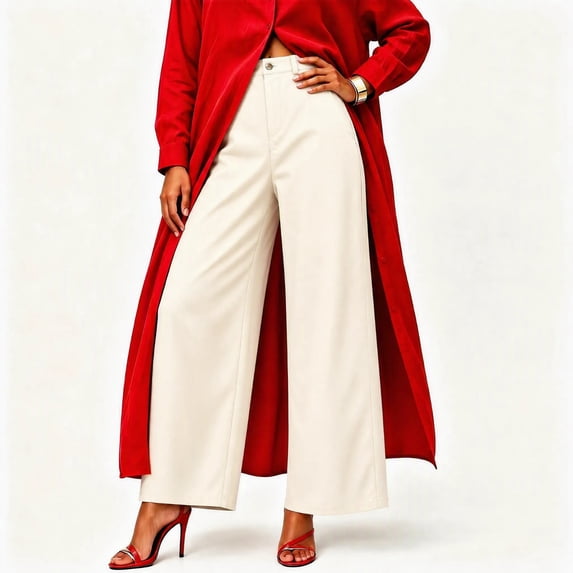 Shihyeh Women's Wide-Leg High-Waist Pants Front Seam Pocket Tailored Dressy