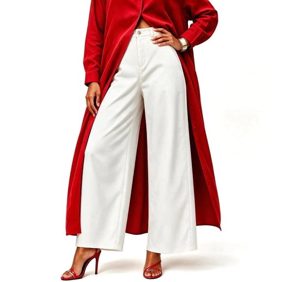 Shihyeh Women's Wide-Leg High-Waist Pants Front Seam Pocket Tailored Dressy