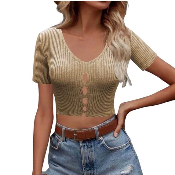 Shihyeh Womens Fashion V Neck Short Sleeve Solid Color Top, Lightweight Breathable Casual Tee for Women Daily Summer Office Layering Wear