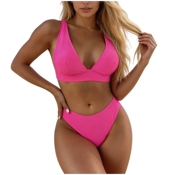 Shihyeh Womens High Waisted Thong Bikini Sets Sexy Brazilian Triangle Top Deep V Neck Two Piece Swimsuit Bathing Suits