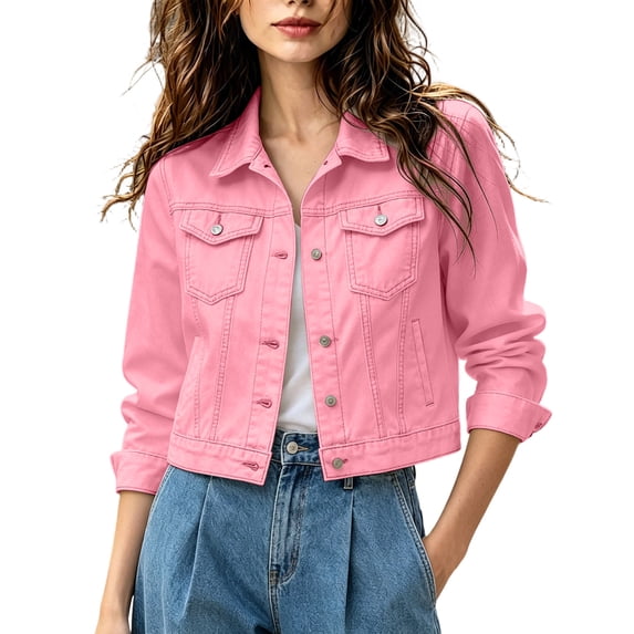 Shihyeh Womens New British Style Solid Color Denim Jacket, Classic Collared Button Down Jean Coat for Women Daily Casual Spring Fall Outerwear